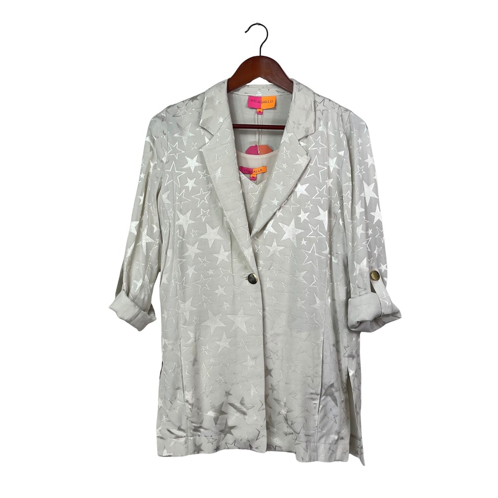 Vilagallo Womens Ivory Metallic Star Jacquard Blazer Cami Set Celestial Festival